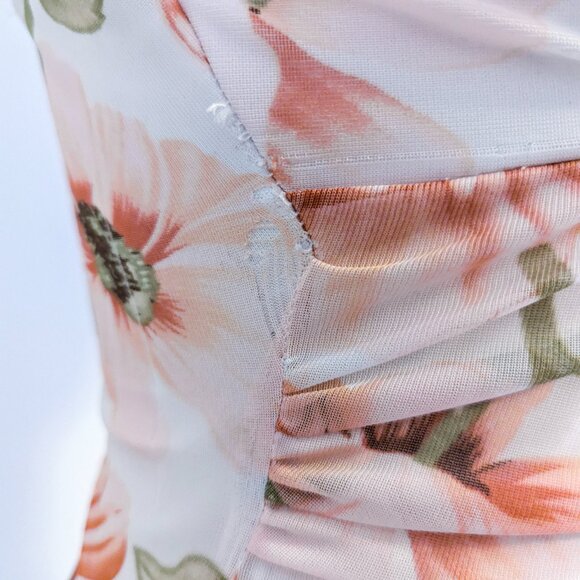 Vintage Y2K Floral Bodycon Dress Ruched Mesh Fairycore Coquette Babydoll Sz 6 - Picture 11 of 15